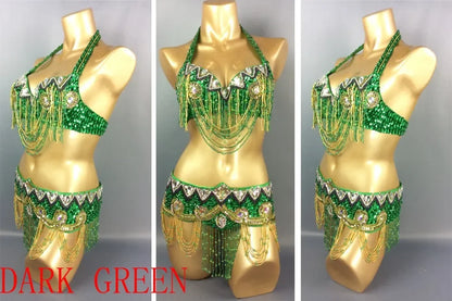 Sexy Belly Dance Costume Set for Women – 2-Piece Bra & Belt Outfit for Sizes 34D/DD,36D/DD,38/D/DDD,40B/C/D,42D/DD