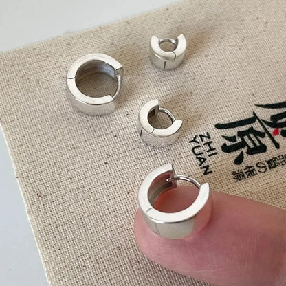 Classic Silver Hoop Earrings - Minimalist Wide Huggie Style Punk Jewelry for Women
