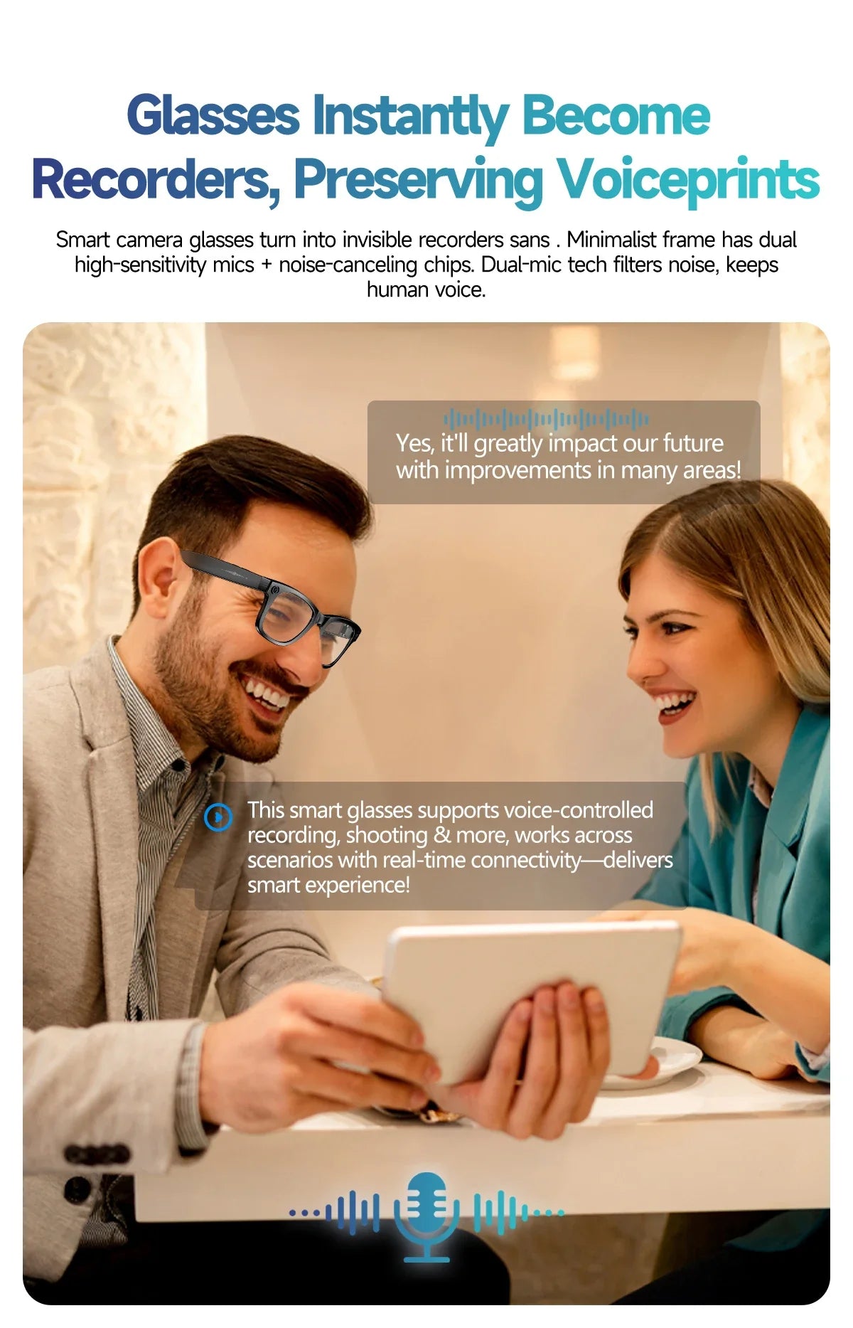 LIGE AI Smart Glasses — 8MP Camera, Video Recording, 100+ Languages Translation, Bluetooth Call & Music for Men & Women