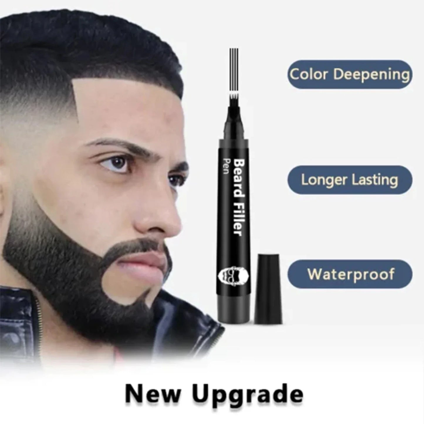Beard Filler Pen with Brush Kit – Waterproof Long-Lasting Beard & Mustache Coloring Tool for Shaping Hair & Eyebrows