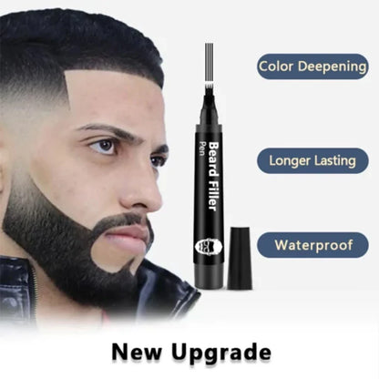 Beard Filler Pen with Brush Kit – Waterproof Long-Lasting Beard & Mustache Coloring Tool for Shaping Hair & Eyebrows