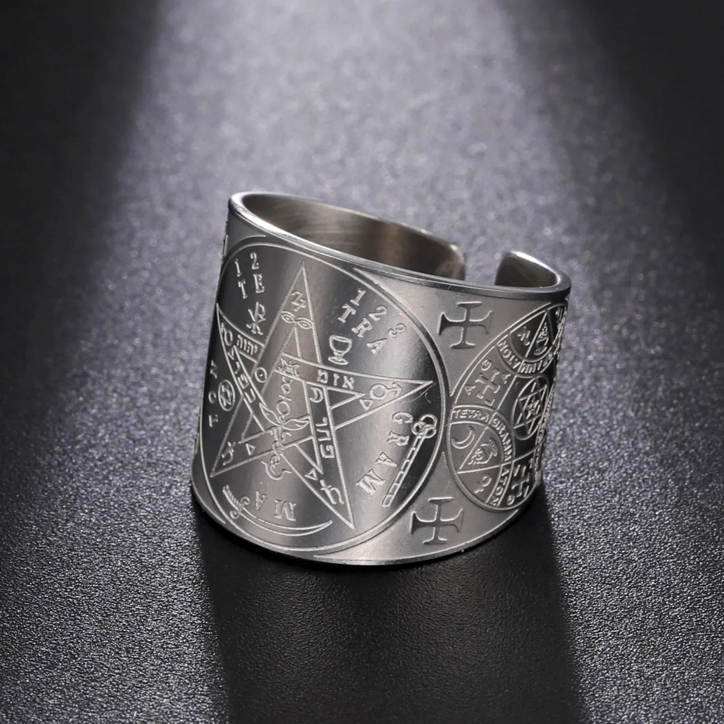 Witchcraft Pentagram Tetragrammaton Ring - Stainless Steel Pentacle Protection Amulet Ring for Men