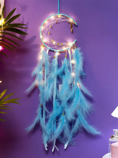 Hand-Woven Moon Dream Catcher Feather Wind Chimes - Bedroom Wall Hanging Ornaments for Home Decoration, Birthday and Festival Gifts, Crafted with Love