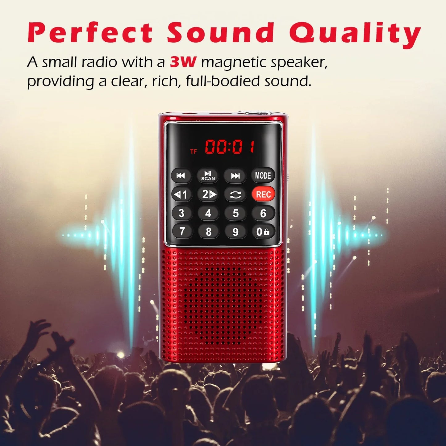 PRUNUS J-328 Mini Portable Pocket FM Radio: Handheld MP3 Walkman with Recorder & Rechargeable Battery - Ideal for Hiking