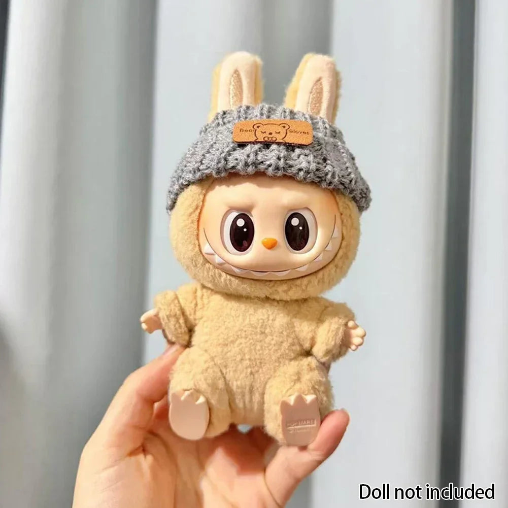 Labubu Doll Clothes Outfit (15-17cm) – Sitting Party Bear Accessories with Scarf, Hat & Bag