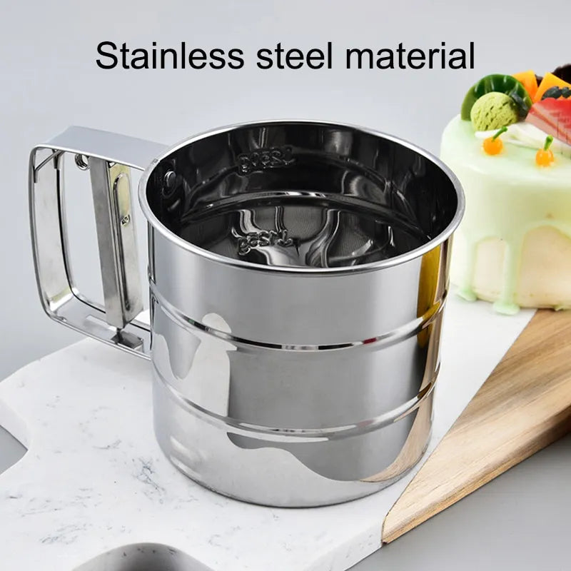Stainless Steel Flour Sifter with Hand Press Design - Fine Mesh Sieve for Baking and Powder Sugar Shaker - 1pc