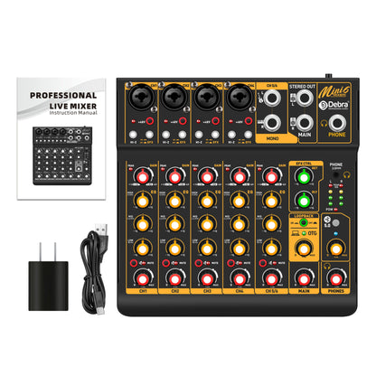 Debra Mini6 6-Channel Metal Audio Mixer Interface with Bluetooth & Delay Repeat Effect – OTG Sound Mixing Console for PC Recording