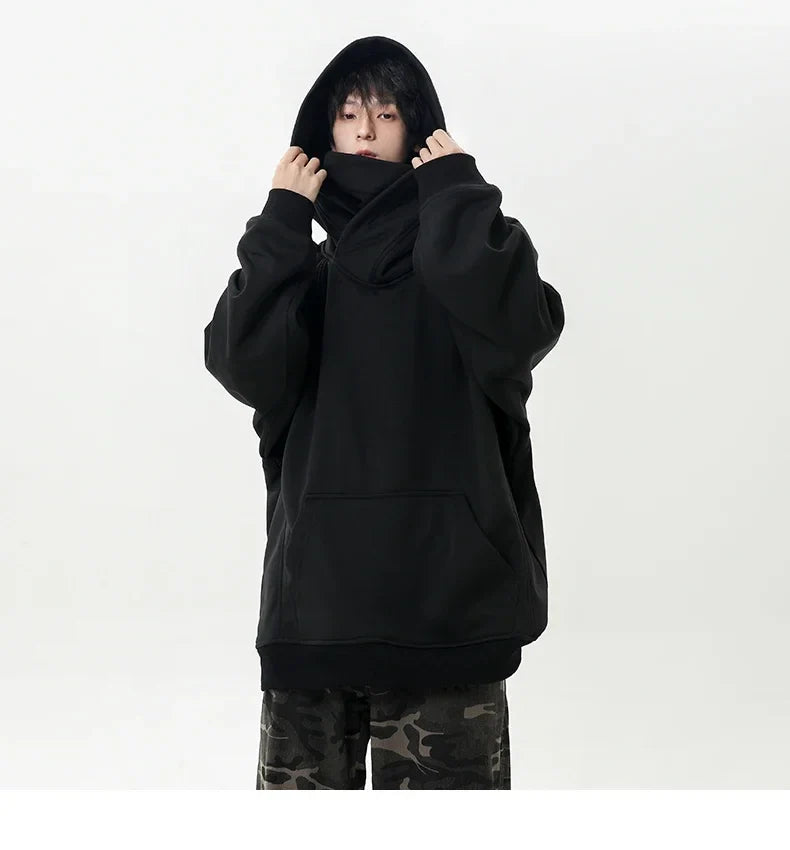 Autumn High Neck Sweatshirt for Men – Pile Collar Hoodie, Harajuku Ninja Style, Casual Sports Loose Fit Top