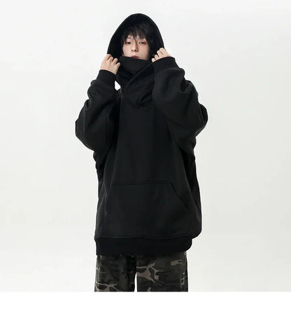 Autumn High Neck Sweatshirt for Men – Pile Collar Hoodie, Harajuku Ninja Style, Casual Sports Loose Fit Top