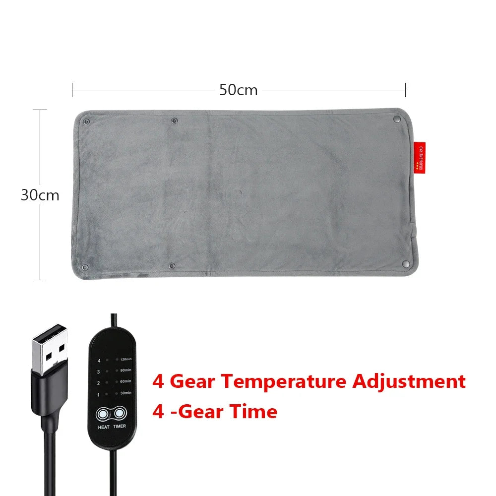 Graphene Electric Blanket & Heated Chair Cushion – USB Powered Insulation with 4-Speed Heating & Timer for Office & Car