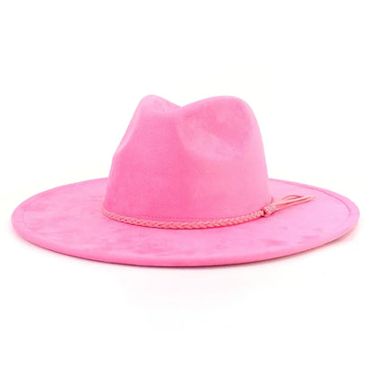 Suede Top Hat Fedora - 9.5cm Wide Brim Felt Jazz Hat for Men and Women, Autumn/Winter Classic Church Sombrer