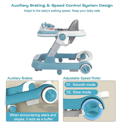UBRAVOO 2-in-1 Push Walker for Infants & Toddlers – Foldable with Detachable Feeding and Music Trays
