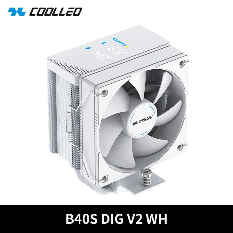 COOLLEO B40S DIG CPU Air Cooler with Intelligent Temperature Display – 4 Heat Pipes 200W TDP Radiator for Intel LGA1700/115X & AMD AM4/AM5