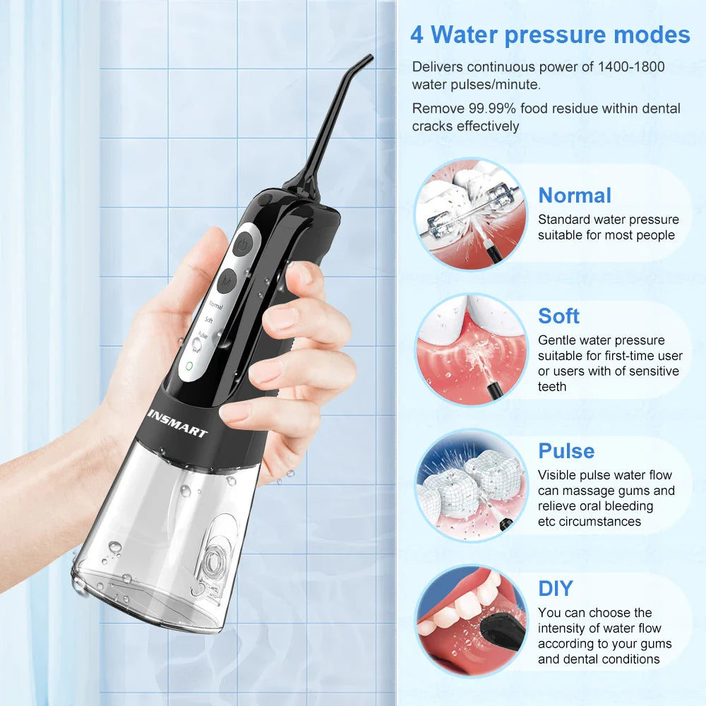 INSMART Portable Oral Irrigator – 300ml Waterproof Dental Water Flosser for Teeth Cleaning & Whitening