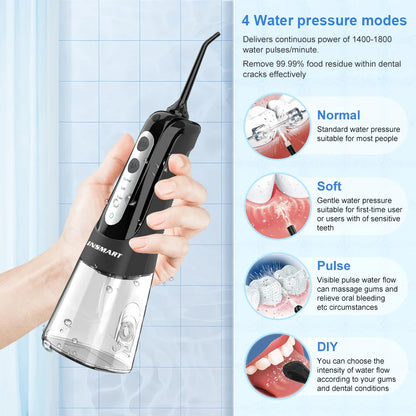 INSMART Portable Oral Irrigator – 300ml Waterproof Dental Water Flosser for Teeth Cleaning & Whitening