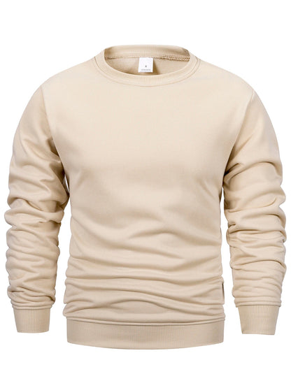 Men’s Crew Neck Sweatshirt — Solid Color Casual Long Sleeve Pullover for Spring Outdoor Sportswear