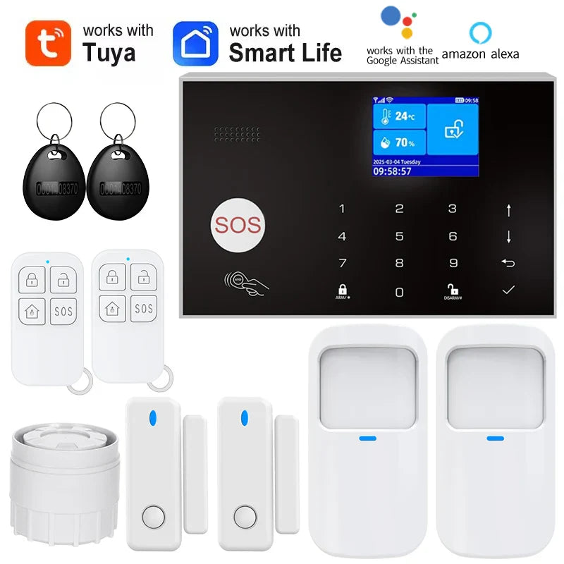 Home WIFI & GSM Security Alarm System – Anti-Theft with Door Sensor, PIR Motion Detector, Tuya Smart App & Alexa Control