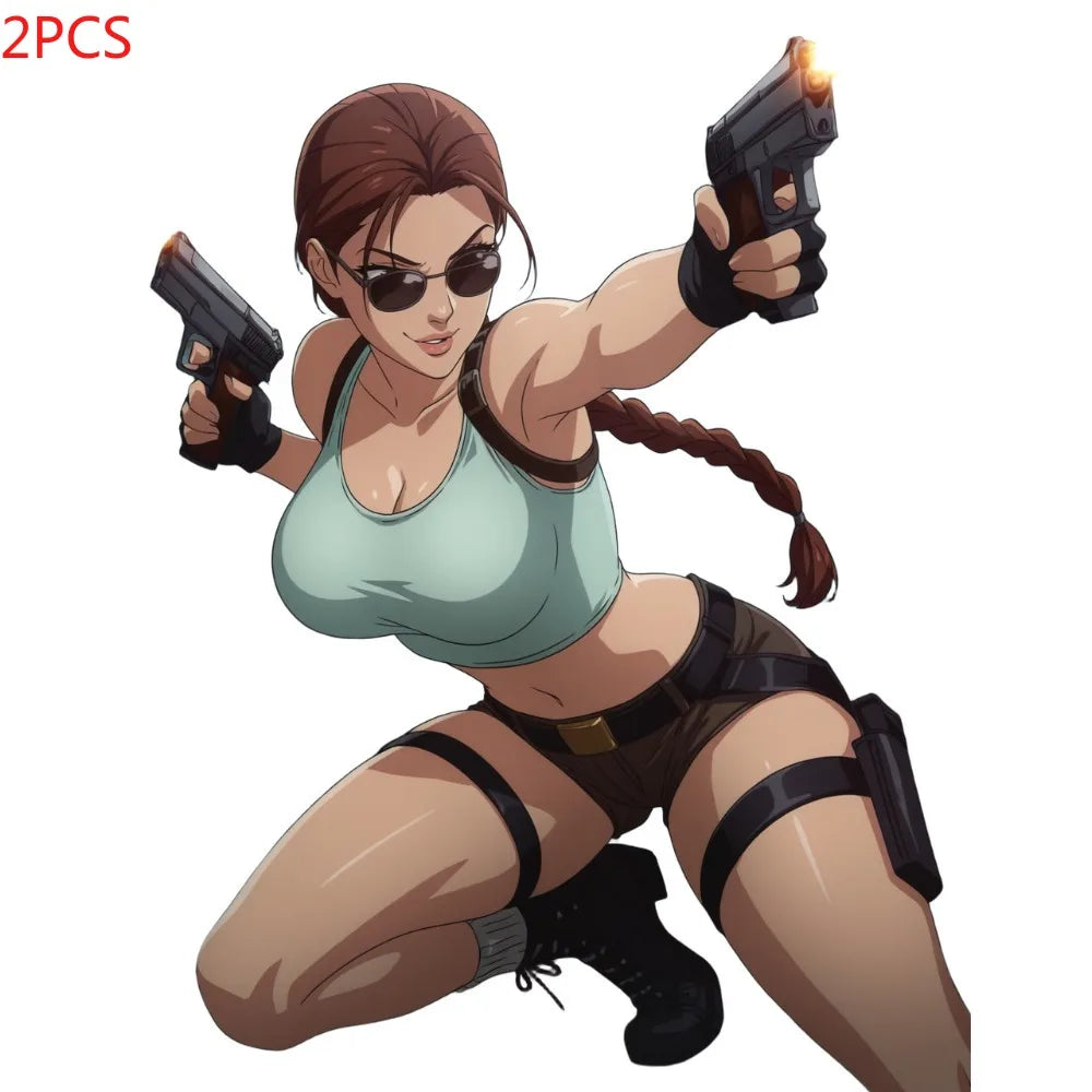 2pcs Lara Croft Car Decals - Weatherproof Vinyl Stickers for Cars, Laptops, Phones & Windows
