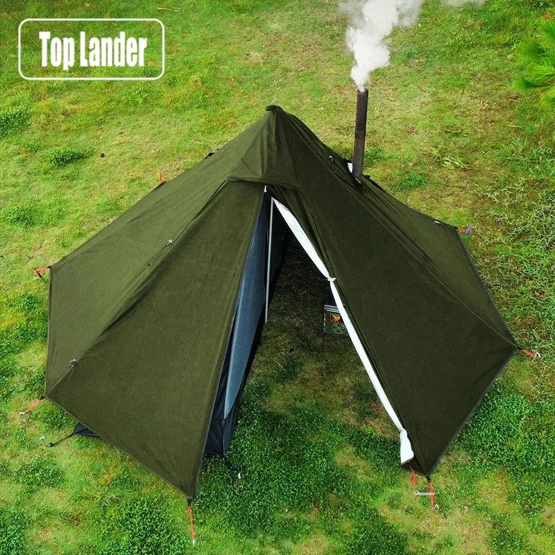 Camping Hot Tent with Chimney Window – Ultralight Tipi Teepee Pyramid Tent, Double Layer Bushcraft Shelter for 1 Person