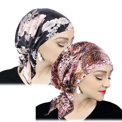 Women’s Satin Pre-Tied Turban – Paisley Pattern Muslim Headband & Chemo Hair Scarf Head Wrap Bandana