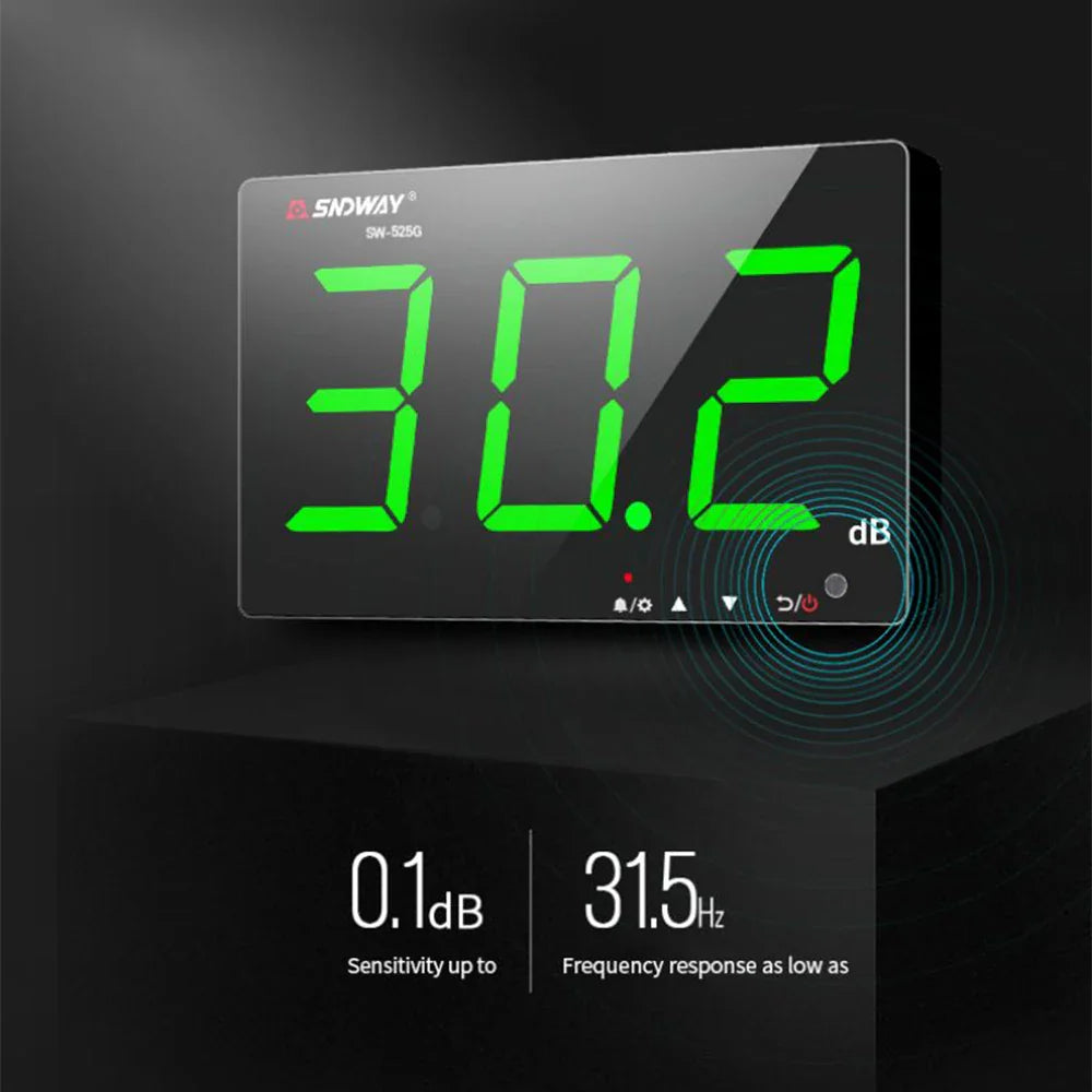 SNDWAY SW-525 Sound Level Meter — Wall-Mounted Digital Noise & Decibel Detector 30-130dB Professional dB Meter