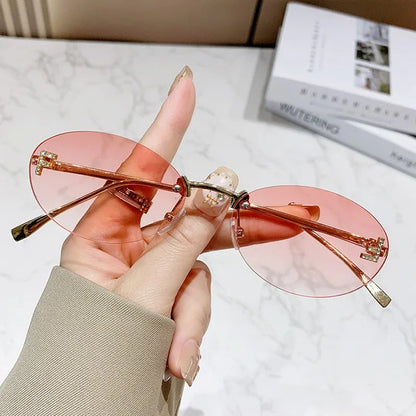 Elegant Diamond Oval Rimless Sunglasses — Men’s “F” Letter Car Sunglasses Model 90902
