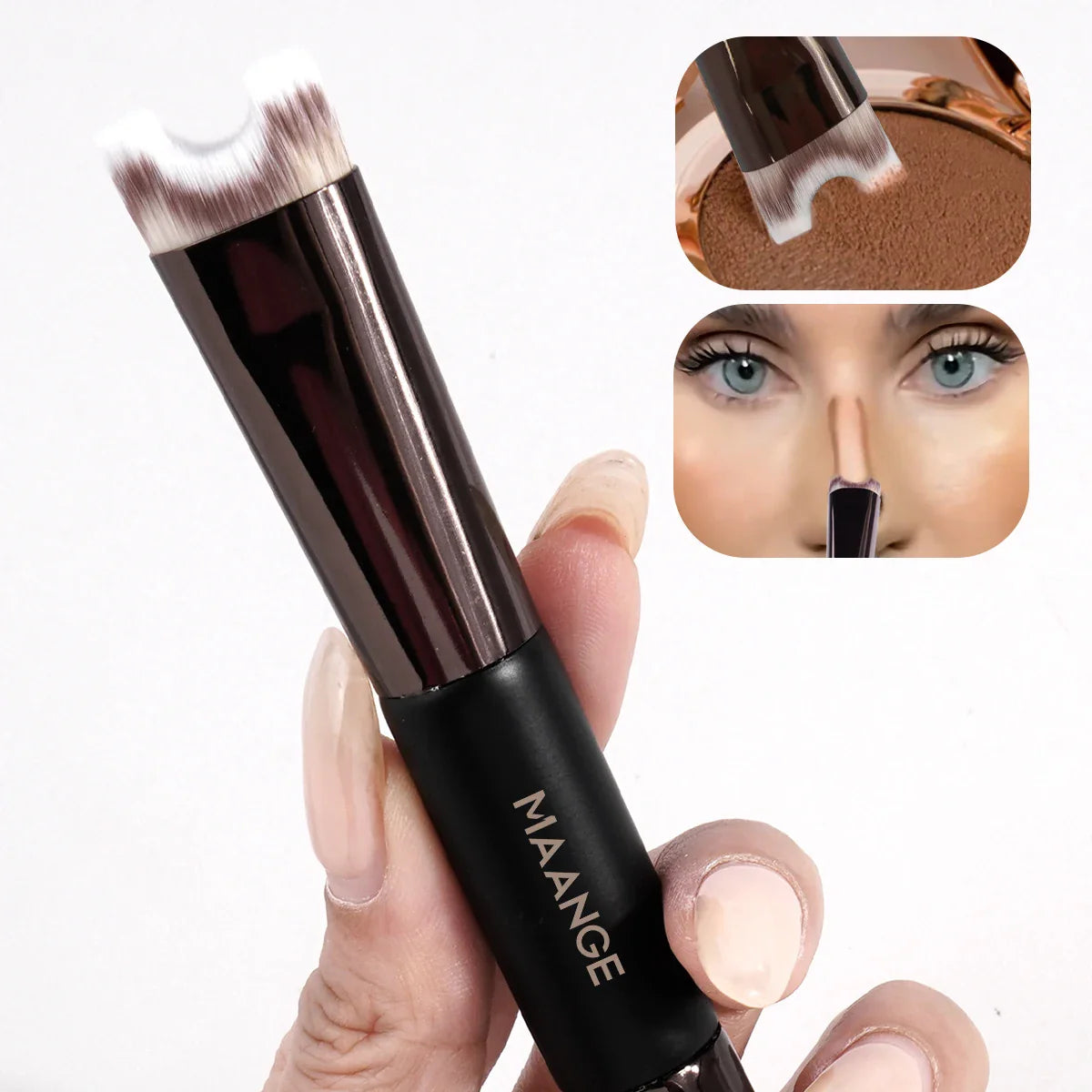MAANGE U-Shaped Nose Contour Brush – Double Head Makeup Brush for Sculpting, Defining, Foundation & Highlighter