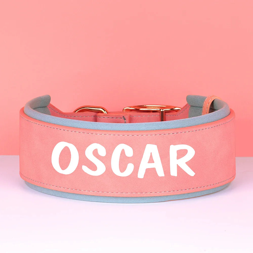 Wide Personalized PU Leather Dog Collar – Custom Tag Soft Pet Collar for Small, Medium & Large Dogs, Pitbulls & Bulldogs