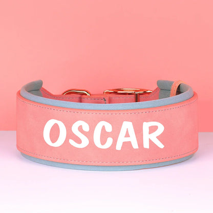 Wide Personalized PU Leather Dog Collar – Custom Tag Soft Pet Collar for Small, Medium & Large Dogs, Pitbulls & Bulldogs