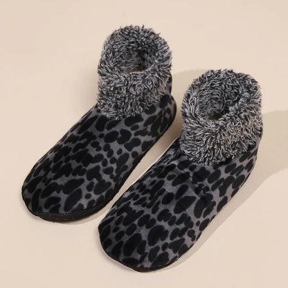 Leopard Print Floor Socks – Warm Non-Slip Home Socks for Women & Men, Fall Winter Sleep Slippers