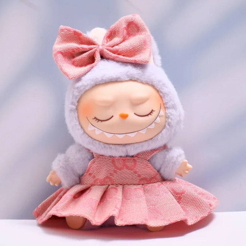 17cm Labubu II Mini Doll Clothes — Luxury Bow Headband Dress Outfit Set for Sitting, Party & Game Accessories