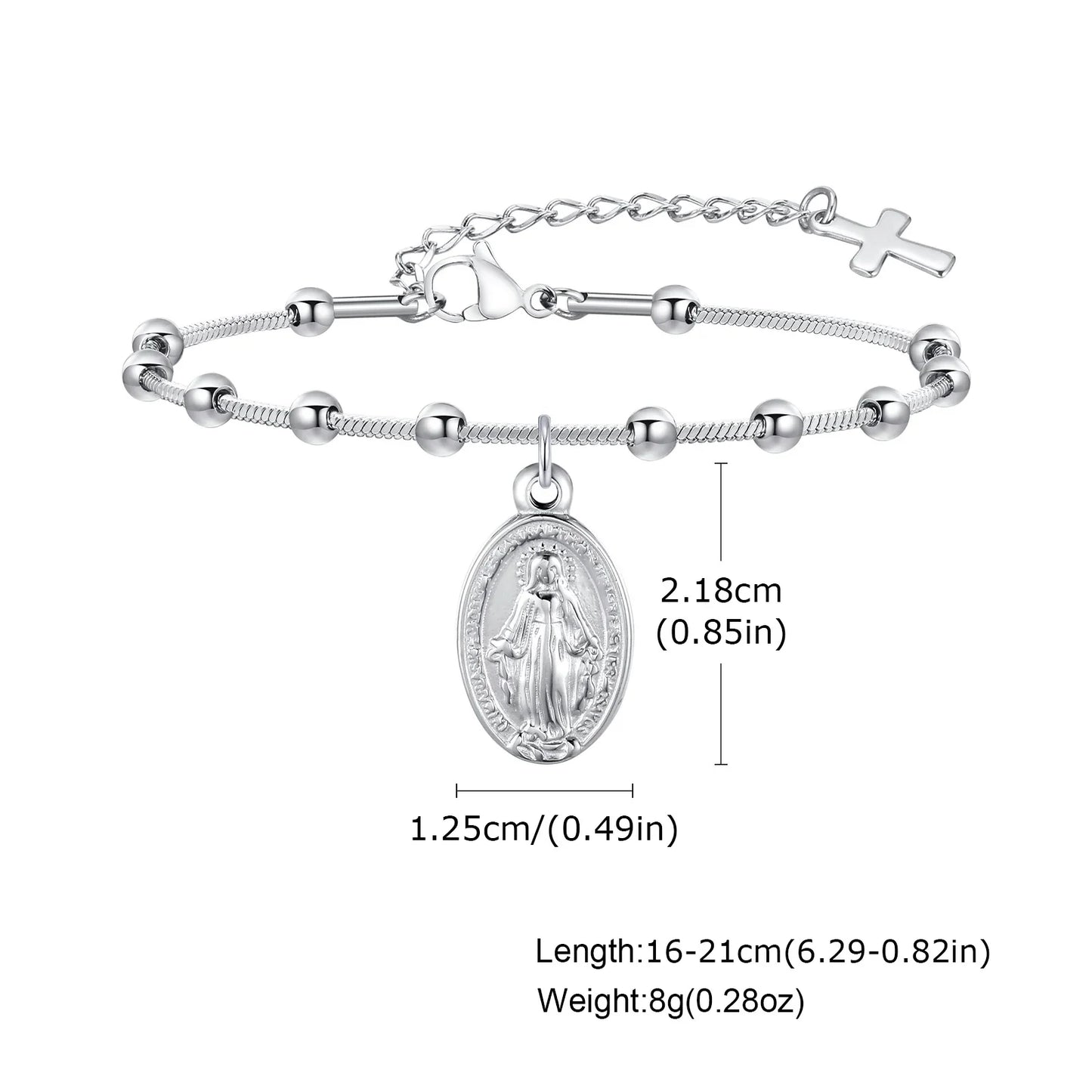 Vnox Gold Plated Rosary Bracelet – Stainless Steel Cross & Virgin Mary Religious Prayer Jewelry for Women & Girls Gift Accessories