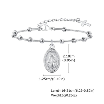 Vnox Gold Plated Rosary Bracelet – Stainless Steel Cross & Virgin Mary Religious Prayer Jewelry for Women & Girls Gift Accessories