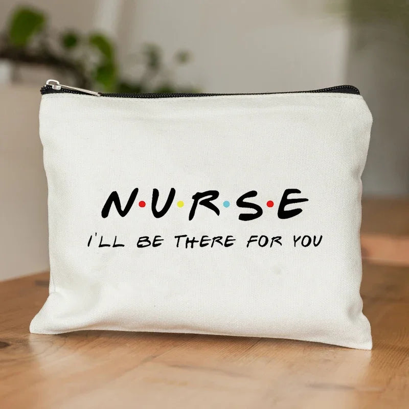 Nurse Gift Canvas Makeup Bag – Cute Coffee Print Zipper Pouch & Portable Cosmetic Organizer