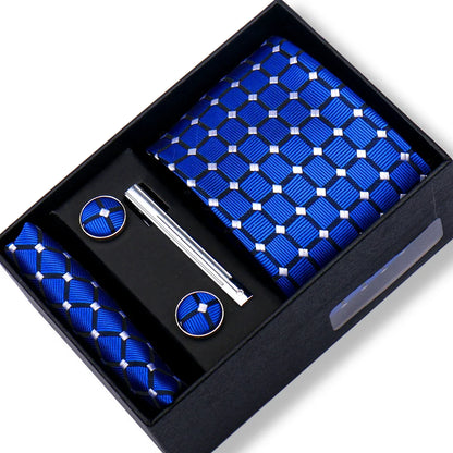 Men’s Green Tie Gift Box Set - Premium Business Necktie with Hanky, Cufflinks & Tie Clip for Wedding Formal Wear