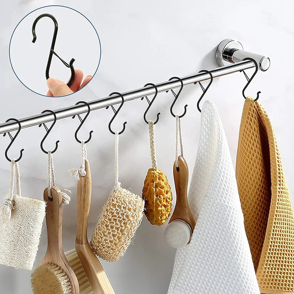 2/10pcs Metal S-Shape Hooks with Buckle - Multipurpose Hanging Clasps for Garden, Kitchen, Closet - Ideal for Pots, Bags, Clothes, Towels