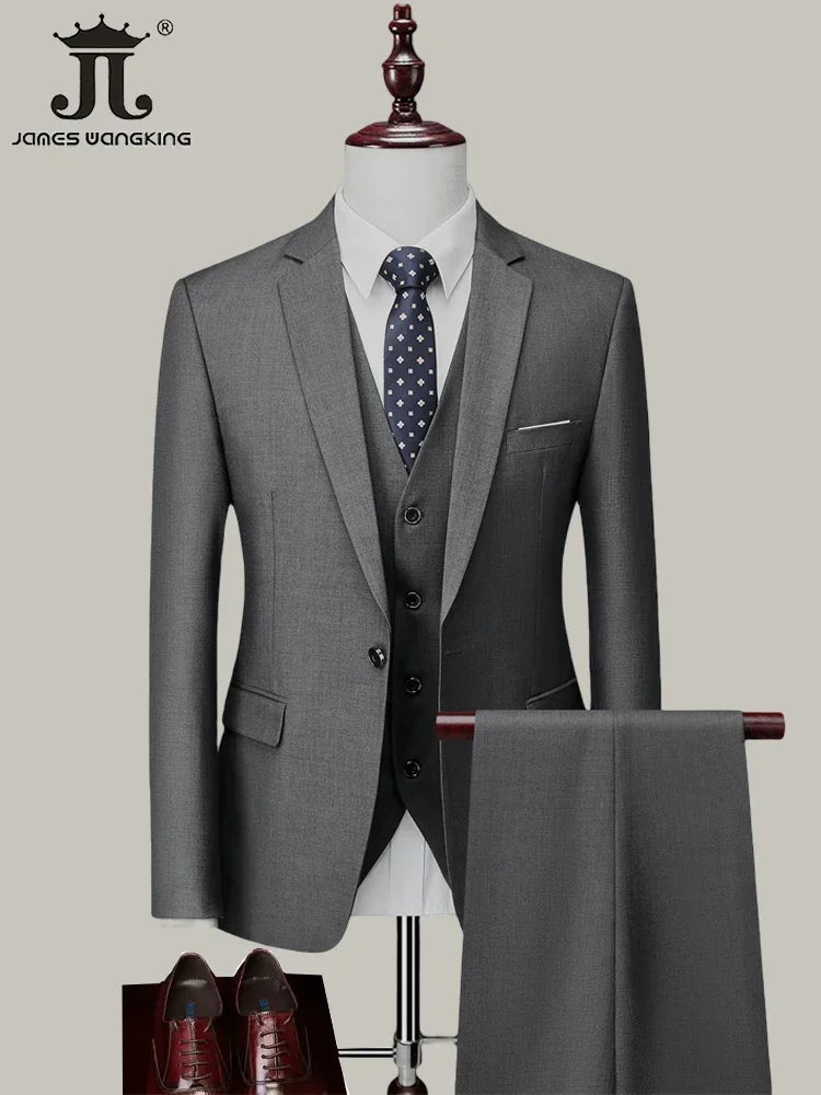 Men's 3 Piece Suit Set - Solid Color Formal Business Jacket Vest Pants Wedding Groom Party Tuxedo Outfit M-6XL
