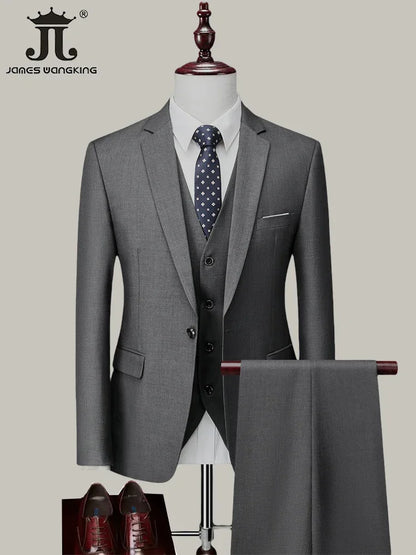 Men's 3 Piece Suit Set - Solid Color Formal Business Jacket Vest Pants Wedding Groom Party Tuxedo Outfit M-6XL
