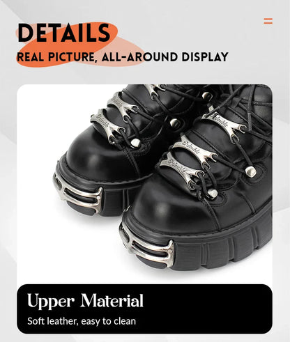 2024 New Punk Style Women's Platform Shoes – 6CM Lace-Up Gothic Ankle Boots with Metal Decor