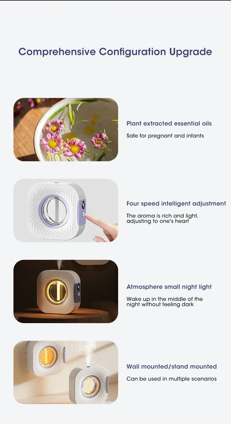 Smart Aroma Diffuser & Air Purifier - Digital Display, 4 Gears, USB Charging, Wall Mount or Tabletop for Living Room