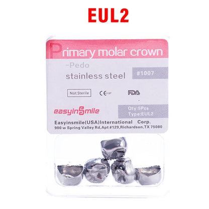 5PCS EASYINSMILE Kids Stainless Steel Dental Crowns – Primary Molar Teeth Refill D2-D7