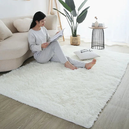 Furry Nordic Style Area Rug – Large Non-Slip Carpet for Living Room, Bedroom & Kids Room, Black/Gray/White Decor