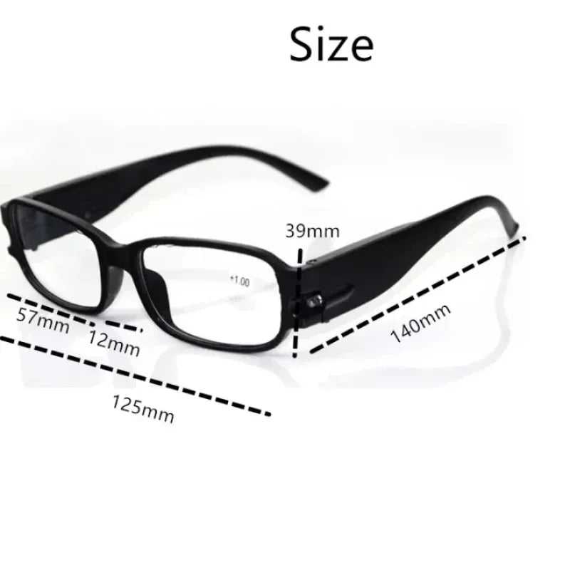 Unisex LED Reading Glasses – Light-Up Night Presbyopic Eyeglasses for Men & Women, Multi-Strength Magnifier Spectacles