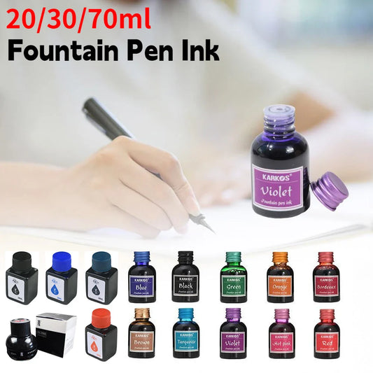 Pure Colorful Fountain Pen Ink — High-Quality 20/30/70ml Refill for Calligraphy, Writing & School Stationery
