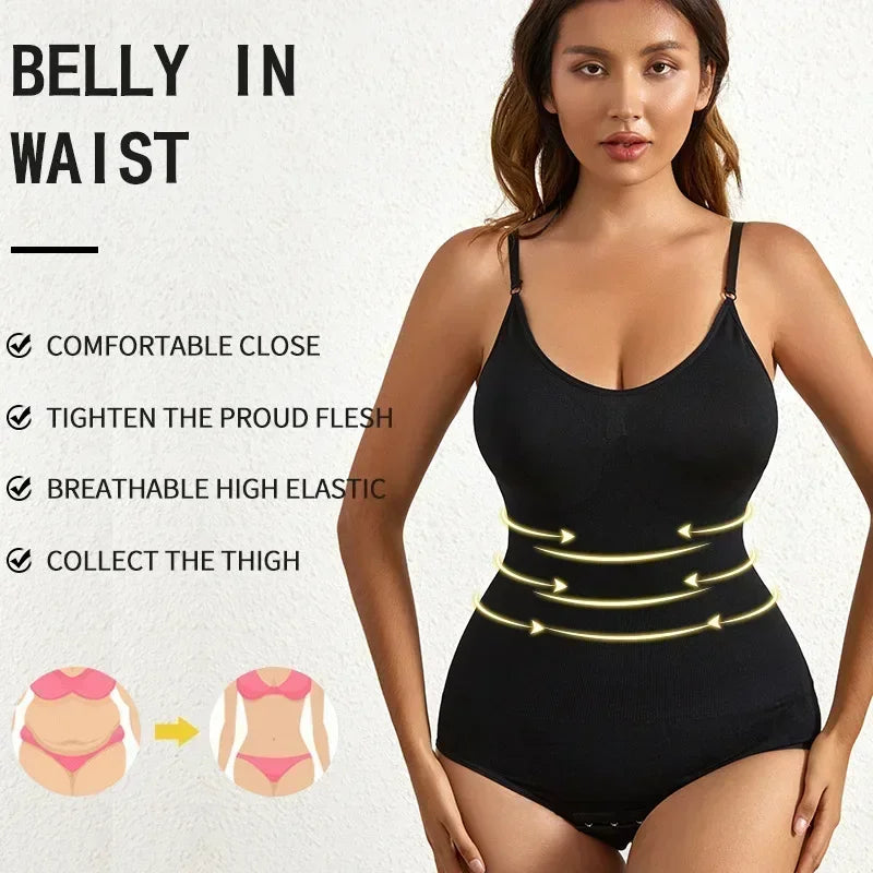 Women's Solid Seamless Shapewear Bodysuit - Tummy Control, Butt Lifting Slimming Body Shaper Underwear