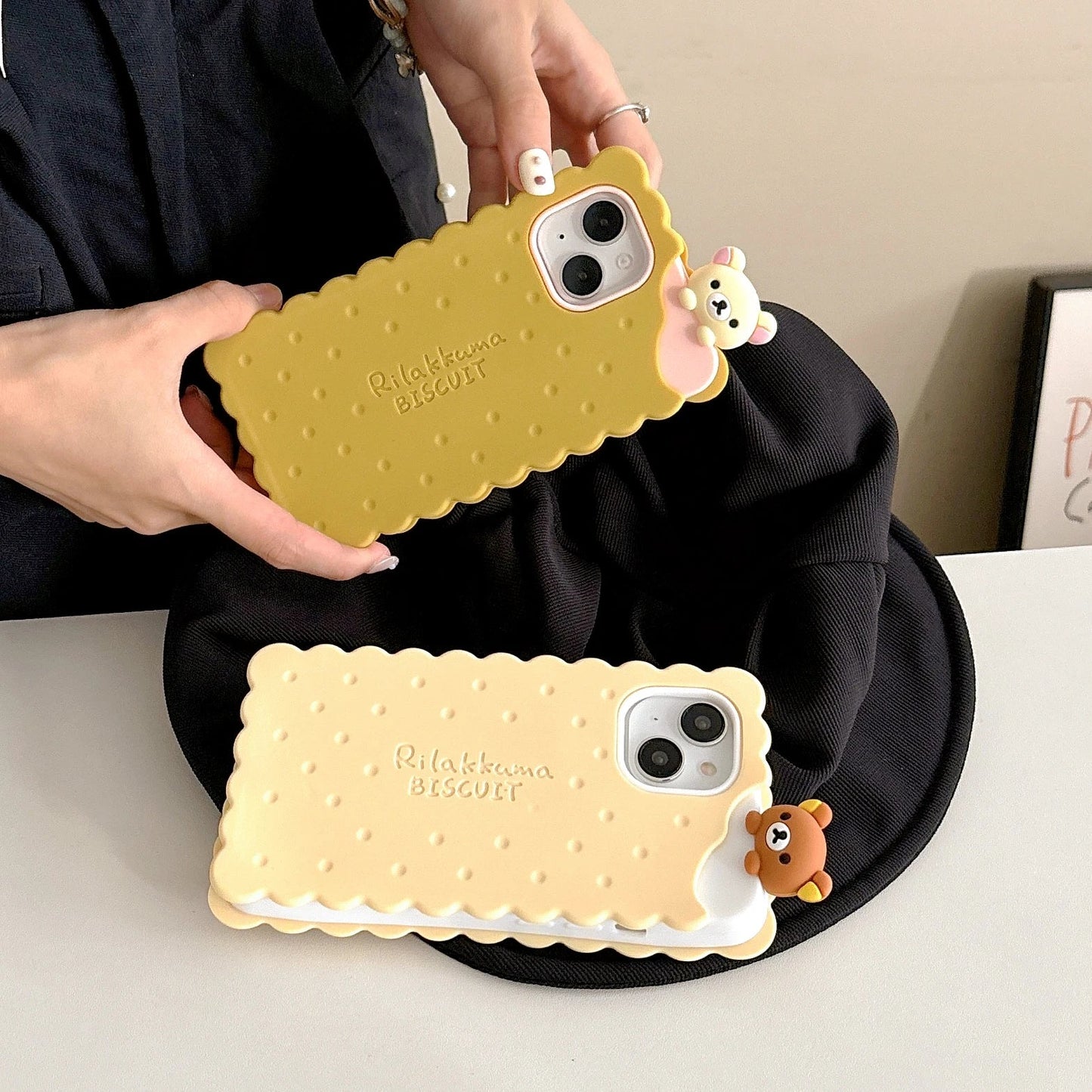 Sandwich Biscuit Tide Bear Silicone Phone Case for iPhone 16 15 14 13 12 11 Pro Max Shockproof Soft Cover