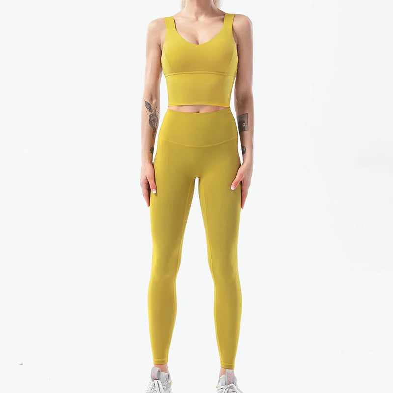 Naked-Feel Women’s Yoga Set – High Waist Leggings & Sports Bra Fitness Suit for Gym, Outdoor & Activewear