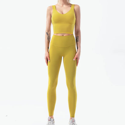 Naked-Feel Women’s Yoga Set – High Waist Leggings & Sports Bra Fitness Suit for Gym, Outdoor & Activewear