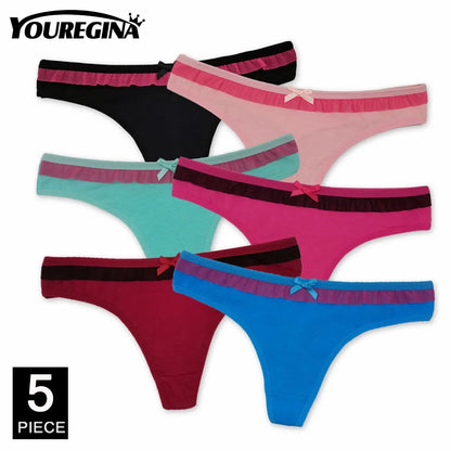 5 Pcs Women’s Cotton Thong Panties Set - Sexy Dot Star Print G-String Tanga Lingerie Intimate Underwear