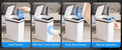 2-Pack 12L Touchless Automatic Trash Cans – Motion Sensor Slim Bins with Lids for Bathroom, Bedroom, Office (White)